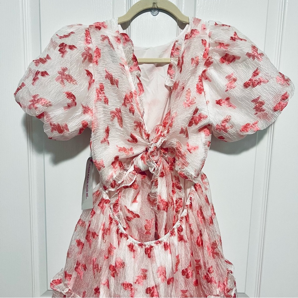SISTER JANE Rare Midi Puff Smock Dress in Pink Floral Jacquard Size Medium NEW! - Picture 8 of 16